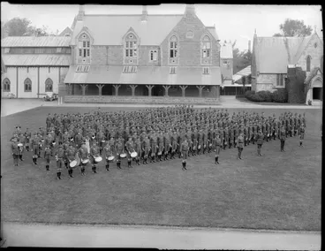 Image: Military cadets on parade, Christ's College, Christchurch