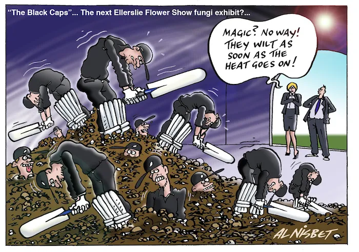 "The Black Caps" ... the next Ellerslie Flower Show fungi exhibit?... "Magic? No way! They wilt as soon as the heat goes on!" 11 March 2010