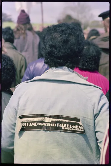 Image: Marcher wearing Te Roopu o te Matakite sticker