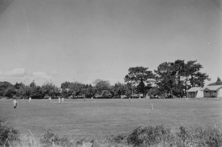 Cricket players, Waiuku, 1950s