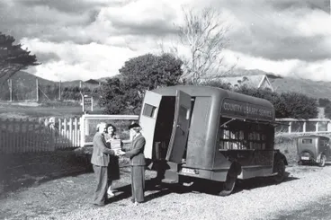 Image: CLS van on the road, 1948. Evelyn Franklin, of the Library School class of 1946, is the field librarian. Alexander Turnbull Library, F-16090-1/4