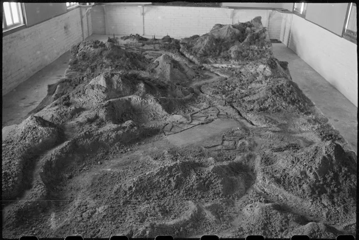 Scale landscape used for landscape recognition training at NZ Armoured Training School, Maadi, Egypt - Photograph taken by George Bull