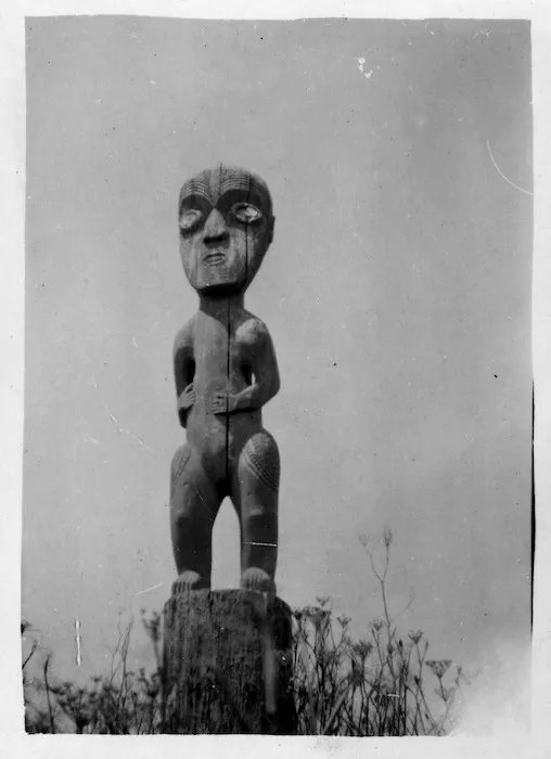 Carved figure, Papawai Pa, Greytown