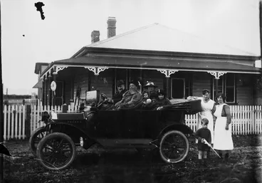 Image: Unidentified group in and around a Model T Ford, probably in Christchurch
