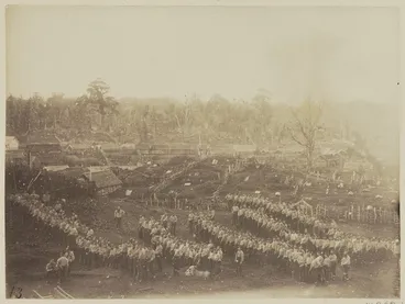 Image: Armed constabulary awaiting orders to advance on Parihaka Pa