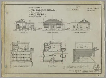 Image: No. 518. Plans for Carnegie Free Library, Alexandra, Edmund Anscombe architect. Sheet 1.