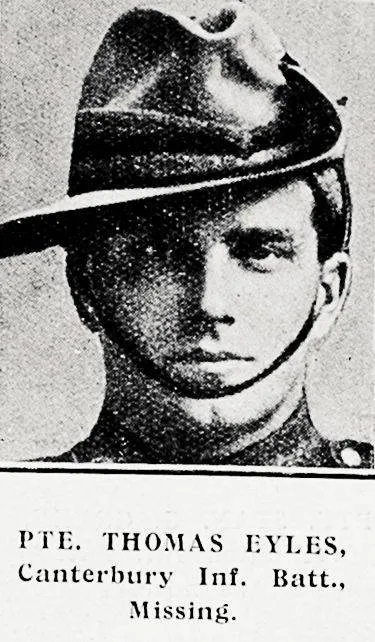 Private Thomas Eyles, Canterbury Infantry Battalion, missing