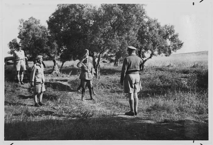 Field Marshal Messe surrenders to General Bernard Freyberg in Tunisia - Photograph taken by Captain J White