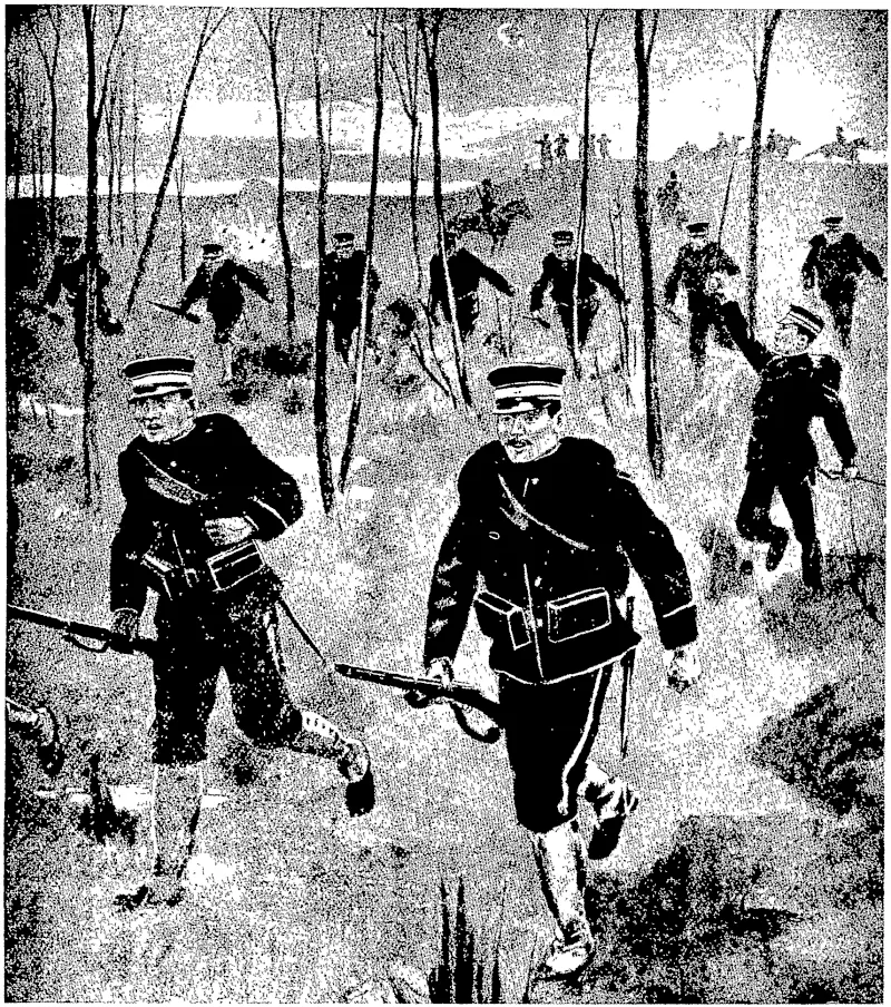 THE RUSSO-JAPANESE WAR: AN ATTACK, SHOWING JAPANESE SKIRMISHING er's. LINE ADVANCING UNDER FIRE. (Otago Witness, 06 April 1904)