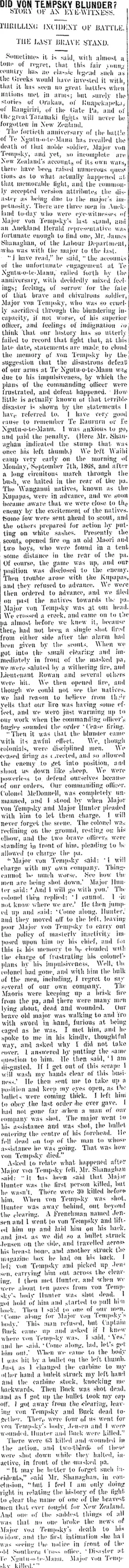Image: DID VON TEMPSKY BLUNDER? (Taranaki Daily News 21-9-1908)