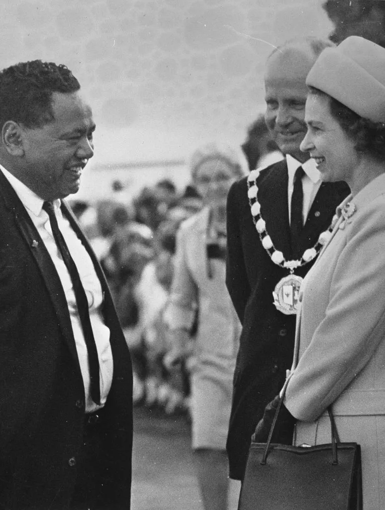 Queen Elizabeth II talking with Mr T S Mihaere, City Councillor