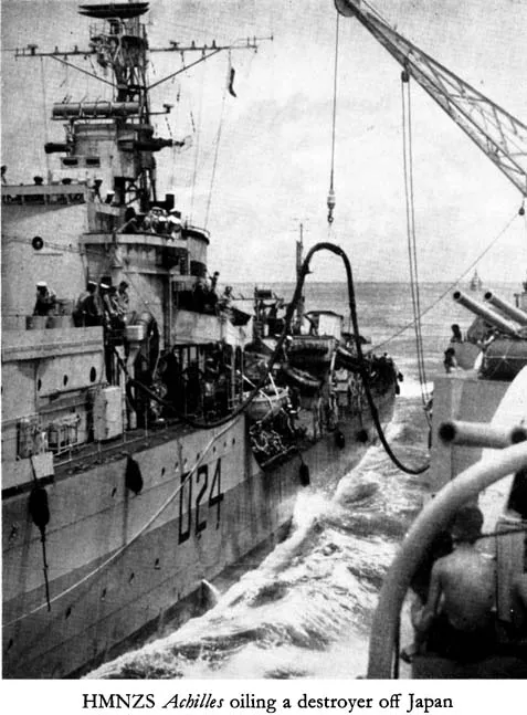 HMNZS Achilles oiling a destroyer off Japan