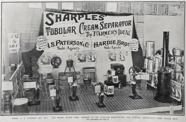 Image: MESSRS. A. S. PATERSON AND CO.'S AND MESSRS. HARDIE BROS.' EXHIBITS AT THE AUCKLAND AGRICULTURAL AND PASTORAL ASSOCIATION'S FIRST WINTER SHOW