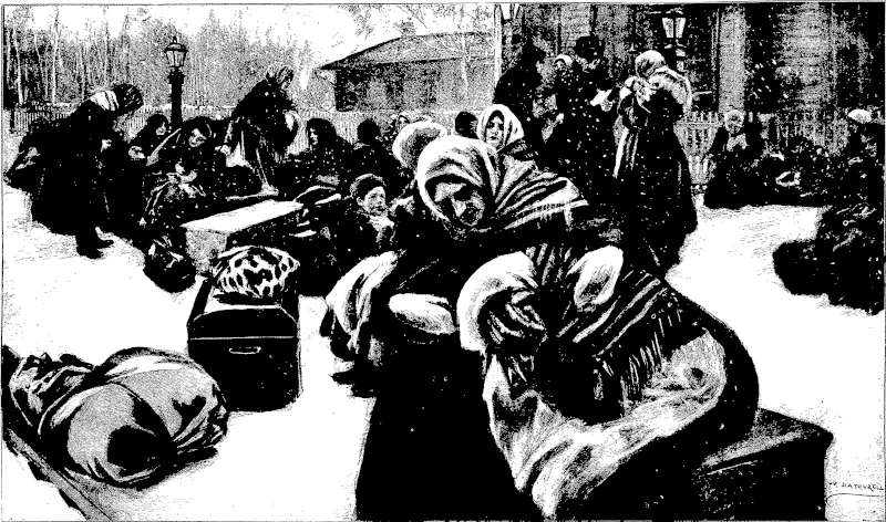THE RUSSO-JAPANESE WAR: INNOCENT VICTIMS OF THE WAR—WOMEN AND CHILDREN—WAITING, UNDER TRYING CONDITIONS, FOR TRAINS AT HARBIN, MANCHURIA (Otago Witness, 15 June 1904)