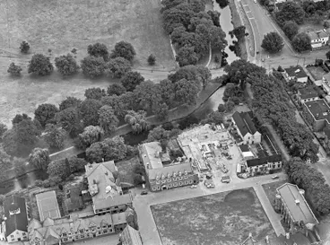 Image: Education School Aerial View, Christ's College, A Boys' Private School, New Block under Construction. Central City, Avon River. Rolleston Avenue, Christchurch, Canterbury, New Zealand.