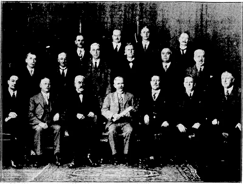 j,? '.; '••.". ■• ,* . ,: ''' ;''"• .: ,'" /:"■'.. '.'.'■ , ■ ,'. :i '. ■■• ". i. " . ■ ■ ■ S. r. Andrew, Photo. . ■ ■ aMEMBERS,OF THE WELLINGTON HARBOUR BOARD IN THE JUBILEE YEAR;—Front row, left to right, Messrs. D. J. M'Gowan, '■"• ■■ T. Moss, J.G. Harkness, who died this week,:/. W.M'Ewan, chairman, C. J. B. Norwood, Captain C. M'Arthur, C.M.Turrell. Middle t \.:';f row, Messrs. T, R, Barrer, Captain C.F.: Post, M. A. Eliott, W. L. Fitzherbert,H.D. Bennett, J. Marchbanks, general manager and ...■ 'cHief'engineer.Back row, Messrs. C. H.\Chapman, M.P., D. J. Gibbs, treasurer, A. G.-Barnett, secretary, and Captain F..A. Macindoe. (Evening Post, 11 January 1930)