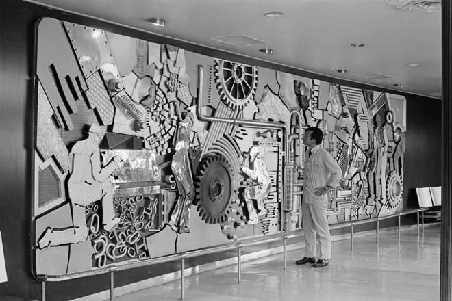 Mural on Shin Sakura Maru, Japanese floating fair, 1976