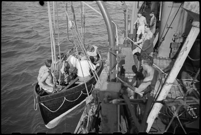 Boat drill on World War II minesweeper in the Adriatic Sea - Photograph taken by George Bull