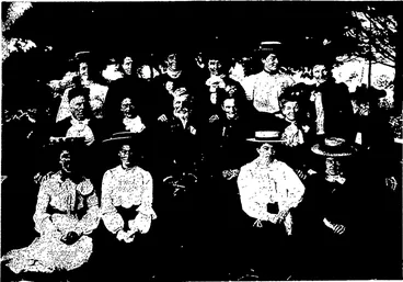 Image: LADIES' COMMITTEE OF THE WAIKOUAITI EARLY SETTLERS' PICNIC, WITH MR THOMAS ALLCOCK (Secretary). (Otago Witness, 21 February 1906)