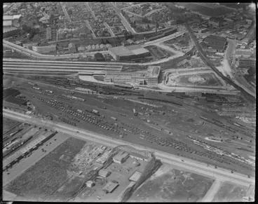 Image: Auckland Railway Station from the air, 1930.