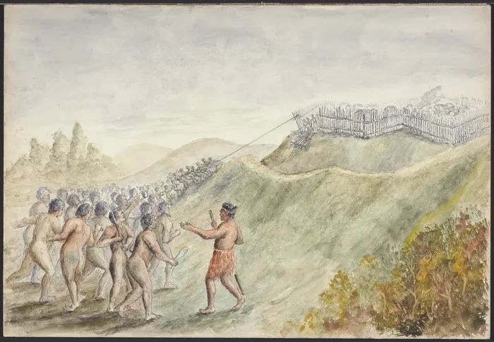 [Downes, Thomas William] 1868-1938 :[Fall of Tuke-a-Maui pa (near Parikino). 1938?]