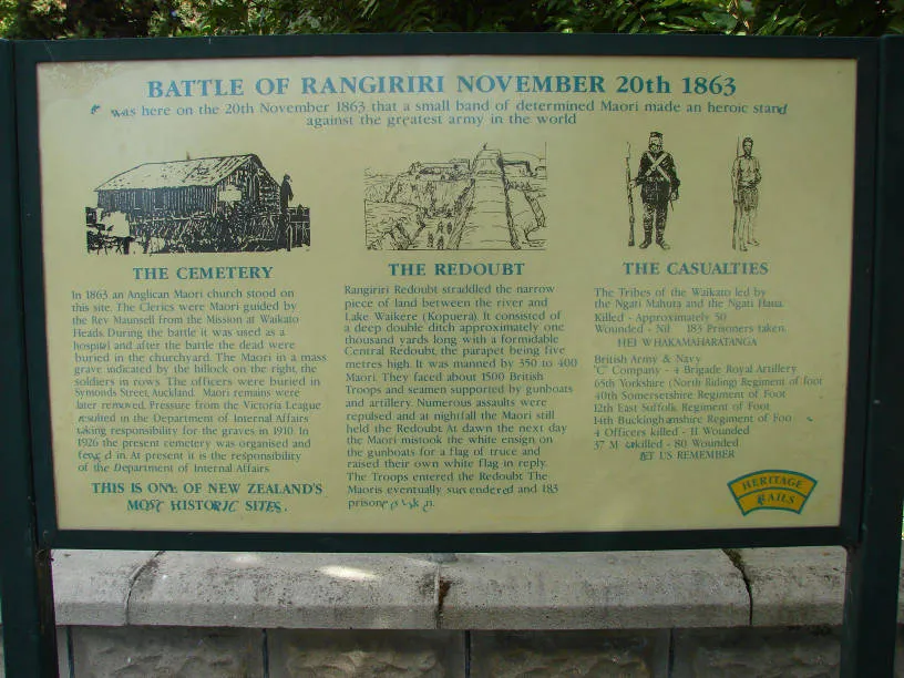 Rangiriri Battle signpost, information board, 2014