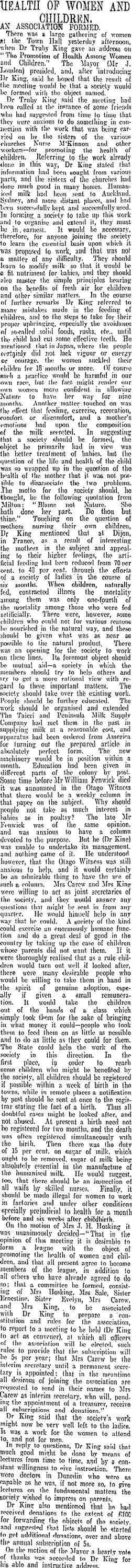 HEALTH OF WOMEN AND CHILDREN. (Otago Daily Times 15-5-1907)