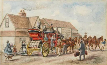 Image: Painting: Coach at Weedens Half-Way House