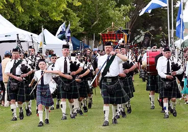 Image: Grand Parade at the Waipū Highland Games, 2012