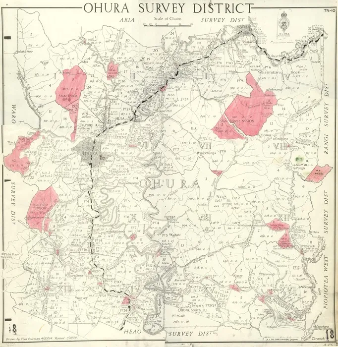 New Zealand. Department of Lands and Survey : Ohura Survey District [map with ms annotations]. 1945