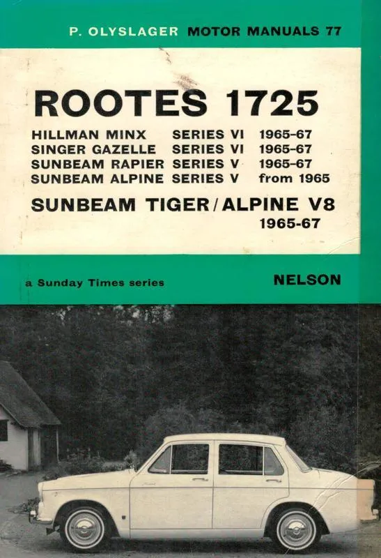 Rootes 1725: Hillman Minx Series VI 1965-67, Singer Gazelle Series VI 1965-67, Sunbeam Rapier Series V 1965-67, Sunbeam Alpine Series V 1965 onwards, Sunbeam Tiger/Alpine V/8 1965-67