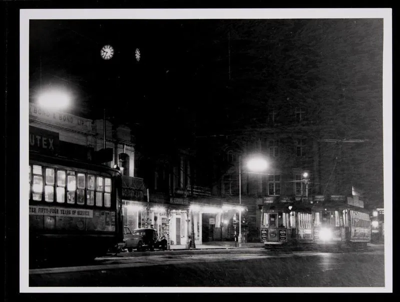 Tram 247 at night on Queen Street