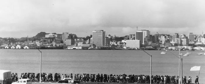 Māori Land March approaching Wellington along the motorway