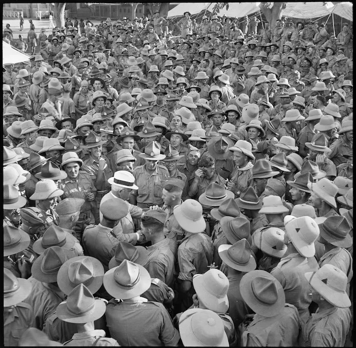 Prime Minister Peter Fraser meets NZ troops, Egypt