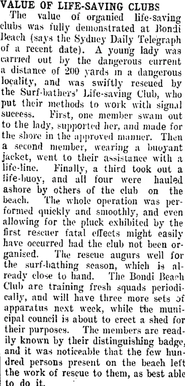 Image: VALUE OF LIFE-SAVING CLUBS (Taranaki Daily News 1-10-1907)