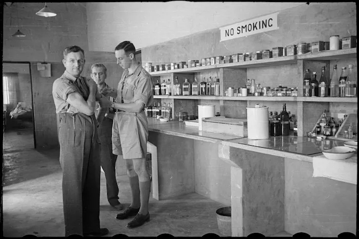 Interior of the Medical Inspection Room at the NZ Base Camp, Maadi, Egypt, World War II - Photograph taken by George Bull