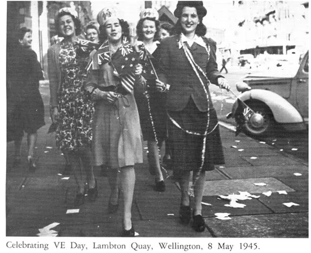 Celebrating VE Day, Lambton Quay, Wellington, 8 May 1945