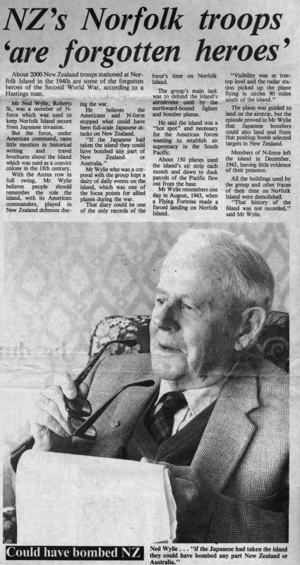 Newspaper Article 1985 – NZ’s Norfolk troops ‘are forgotten heroes’ (The Hawke's Bay Herald-Tribune)