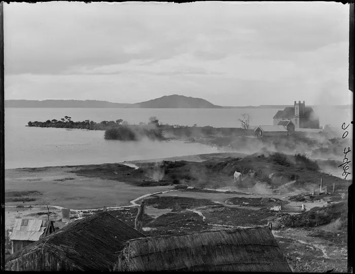 Ohinemutu Maori village beside the lake, Rotorua, Bay of Plenty region