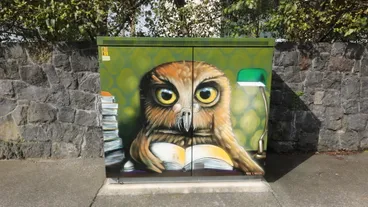 Image: "Morepork at the Parnell Library"
