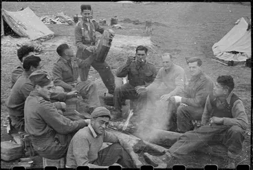 Image: Members of the 28th New Zealand (Maori) Battalion in the Left Out of Battle (LOB) camp near Capua, Italy - Photograph taken by George Robert Bull