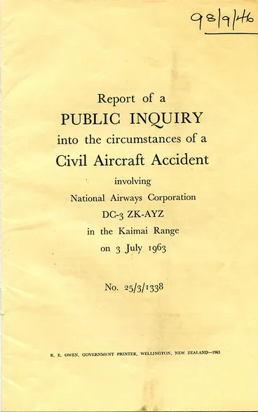 Image: Public Enquiry into the Circumstances of a Civil Aircraft Accident - Kaimai Range - 3 July 1963