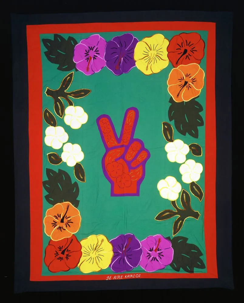 Tivaevae tataura (applique and embroidered quilt)