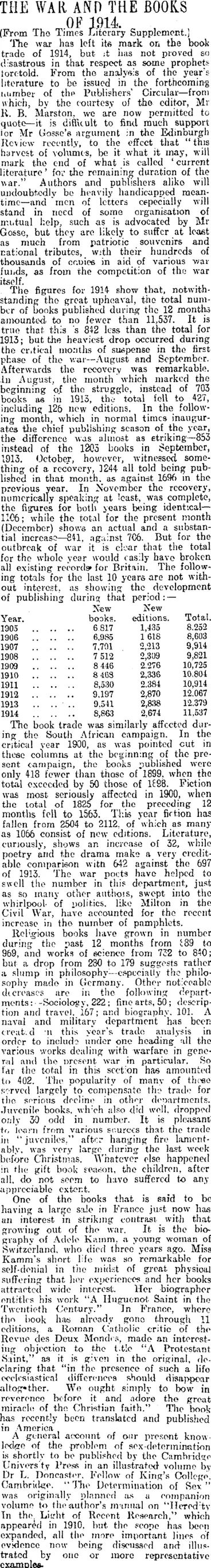 Image: THE WAR AND THE BOOKS OF 1914 (Otago Daily Times 13-2-1915)