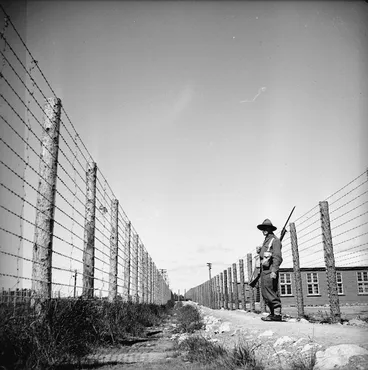 Image: Soldier guarding Japanese prisoner of war camp in Featherston, Wellington