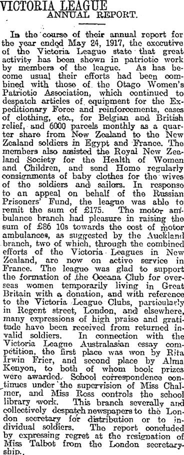 Image: VICTORIA LEAGUE (Otago Daily Times 21-5-1917)