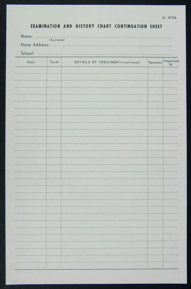 Dental history cards