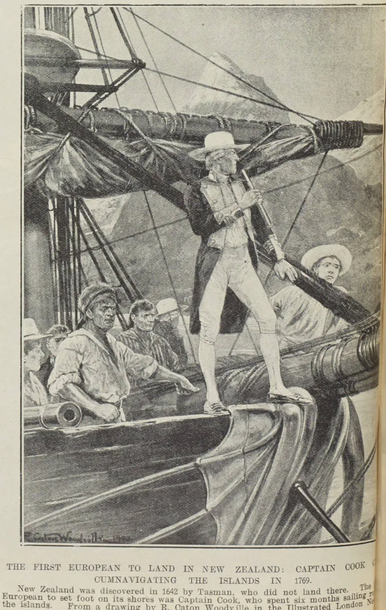 The first European to land in New Zealand; Captain Cook circumnavigating the islands in 1769