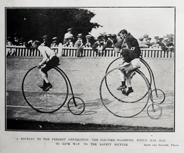 A novelty to the present generation: the old-time roadster which has had to give way to the safety bicycle Image: A novelty to the present generation: the old-time roadster which has had to give way to the safety bicycle