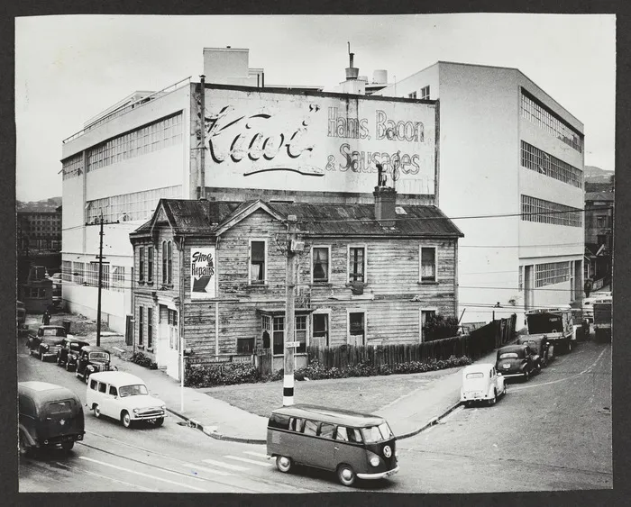 Buildings on the corner of Davis Street and Thorndon Quay, Wellington
